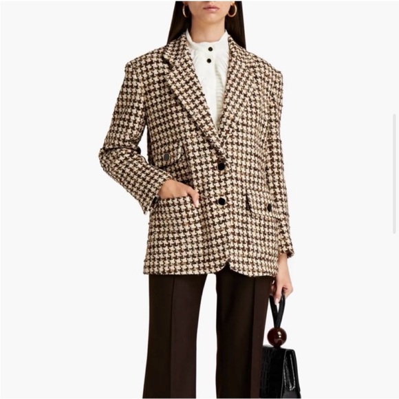 NWT SANDRO Esther Houndstooth Tweed Blazer Jacket Brown Tan sz 38 sz 8 reg $640 - Picture 2 of 15